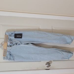 PrettyLittleThing Light Wash Button Fly Vintage V-front Waistband Jeans